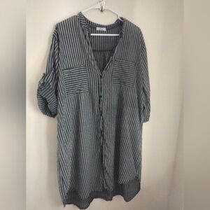 Moda Shirt Women L/XL Black & Gray Striped Resort Versatile Casual Vacation Y2K